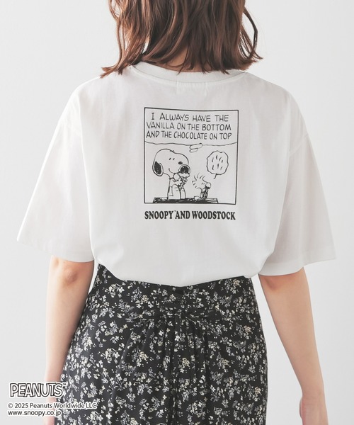 Honeys（ハニーズ）の「スヌーピー／Ｔシャツ（Tシャツ/カットソー・レディース・ピンク/ホワイト/オートミール/スミクロ/サックスブルー・L/M/S）」の2枚目の写真