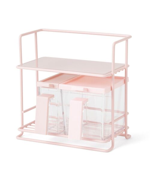 ワイヤーキッチンラック ガラス天板付 S ピンク（キッチンツール