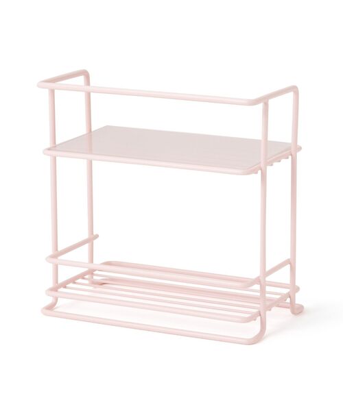 ワイヤーキッチンラック ガラス天板付 S ピンク（キッチンツール