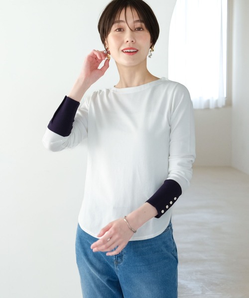 Elura(エルーラ)の「カットソーライクニットプルオーバー/289220(Tシャツ/カットソー・レディース・イエロー/ネイビー/ホワイト/ブラック系その他・MEDIUM/LARGE)」の5枚目の写真