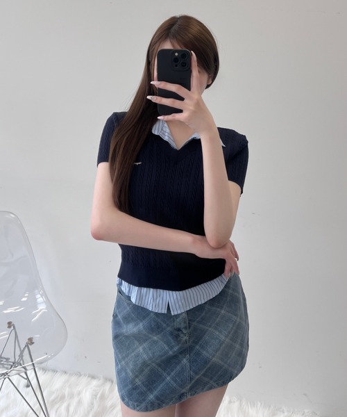 ニット セーター Vネックポロニットトップス レディース TITTY＆CO. ニット セーター Vネックポロニットトップス