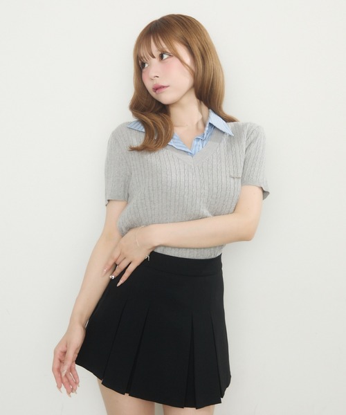 ポロ　トップス ボーダーポロニットトップス – hellam