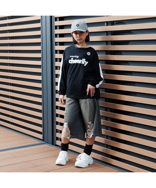 algy（アルジー）の「ワンポイントロゴロングルーズソックス（ソックス/靴下・キッズ・ブラック/オフホワイト・24/21）」の3枚目の写真