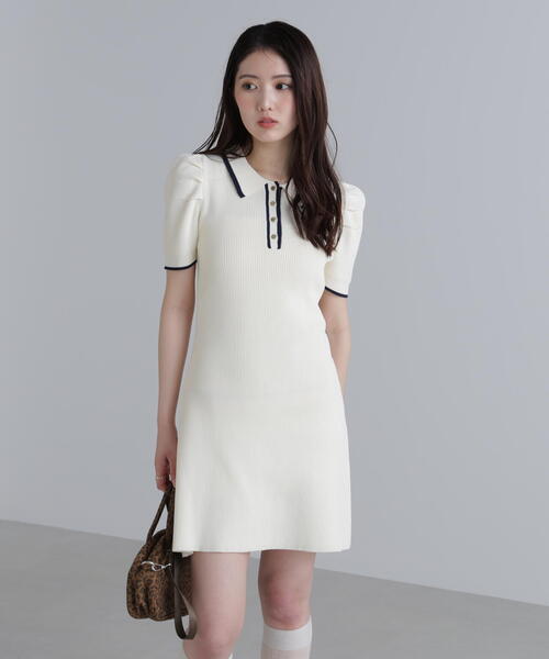 FREE'S MART（フリーズマート）の「◆配色ラインポロニットミニワンピース（ワンピース・レディース・ホワイト/ブラック/ブルー・SMALL/MEDIUM）」の2枚目の写真