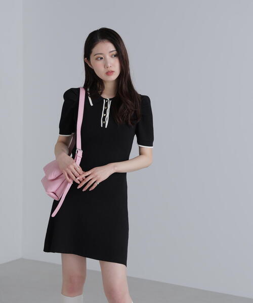 FREE'S MART（フリーズマート）の「◆配色ラインポロニットミニワンピース（ワンピース・レディース・ホワイト/ブラック/ブルー・SMALL/MEDIUM）」の6枚目の写真