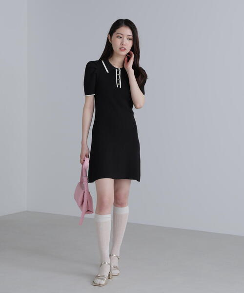 FREE'S MART（フリーズマート）の「◆配色ラインポロニットミニワンピース（ワンピース・レディース・ホワイト/ブラック/ブルー・SMALL/MEDIUM）」の7枚目の写真
