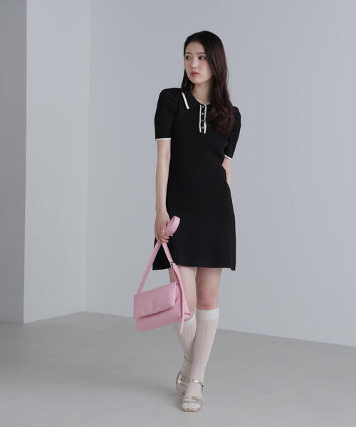 FREE'S MART（フリーズマート）の「◆配色ラインポロニットミニワンピース（ワンピース・レディース・ホワイト/ブラック/ブルー・SMALL/MEDIUM）」の8枚目の写真