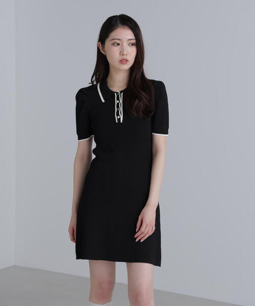 FREE'S MART（フリーズマート）の「◆配色ラインポロニットミニワンピース（ワンピース・レディース・ホワイト/ブラック/ブルー・SMALL/MEDIUM）」の9枚目の写真