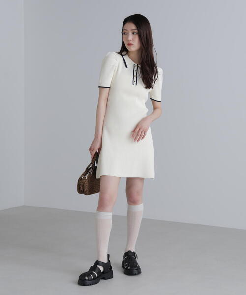 FREE'S MART（フリーズマート）の「◆配色ラインポロニットミニワンピース（ワンピース・レディース・ホワイト/ブラック/ブルー・SMALL/MEDIUM）」の21枚目の写真