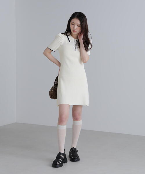 FREE'S MART（フリーズマート）の「◆配色ラインポロニットミニワンピース（ワンピース・レディース・ホワイト/ブラック/ブルー・SMALL/MEDIUM）」の22枚目の写真