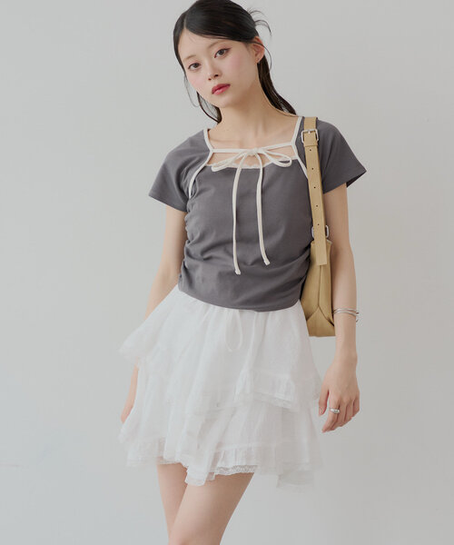 Chico（チコ）の「イレヘムフリルミニスカパン（スカート・レディース・ホワイト/ブラック/グレー・FREE）」の6枚目の写真