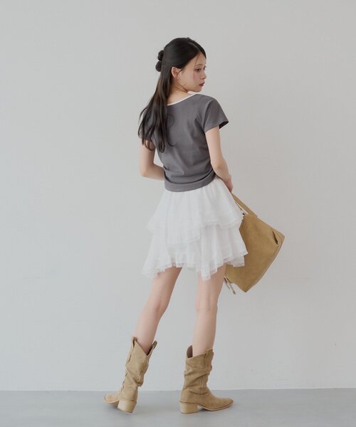 Chico（チコ）の「イレヘムフリルミニスカパン（スカート・レディース・ホワイト/ブラック/グレー・FREE）」の10枚目の写真