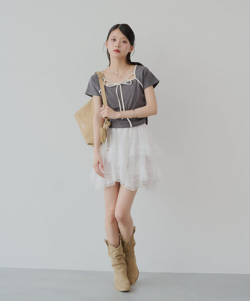 Chico（チコ）の「イレヘムフリルミニスカパン（スカート・レディース・ホワイト/ブラック/グレー・FREE）」の11枚目の写真