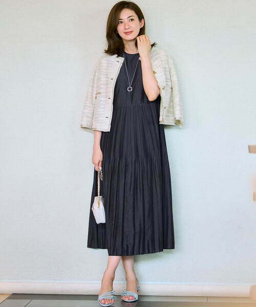 23区 L(ニジュウサンクオオキイサイズ)の「【洗える】プリーツコンビ ワンピース(ワンピース・レディース・ネイビー系/ブラウン系・44/50)」の14枚目の写真