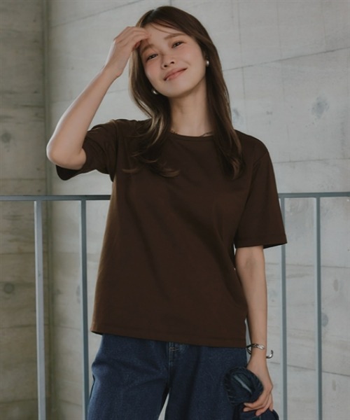Petitjo(プッチージョ)の「小さいサイズ 毛玉になりにくいONにもOFFにも使えるキレイ見えTシャツ 低身長さん・小柄女性(Tシャツ/カットソー・レディース・ピンク/ブラック/ホワイト/ブラウン・PM/PL/PSS/PS)」の3枚目の写真