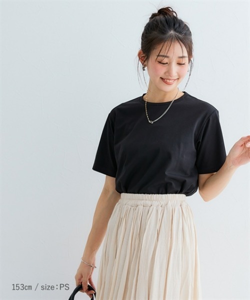 Petitjo（プッチージョ）の「小さいサイズ　毛玉になりにくいONにもOFFにも使えるキレイ見えTシャツ　低身長さん・小柄女性（Tシャツ/カットソー・レディース・ピンク/ブラック/ホワイト・PM/PL/PSS/PS）」の14枚目の写真
