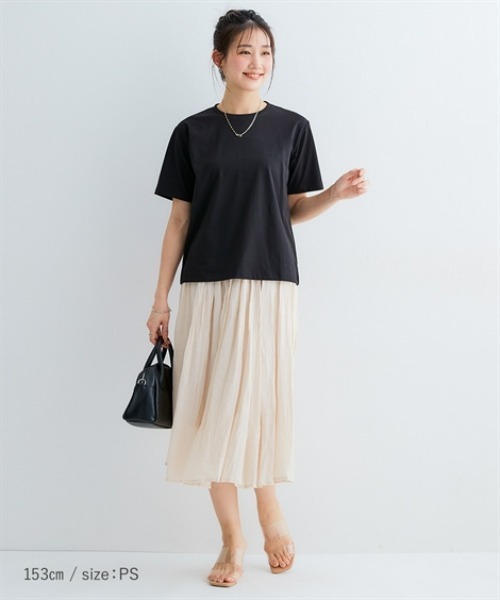 Petitjo（プッチージョ）の「小さいサイズ　毛玉になりにくいONにもOFFにも使えるキレイ見えTシャツ　低身長さん・小柄女性（Tシャツ/カットソー・レディース・ピンク/ブラック/ホワイト・PM/PL/PSS/PS）」の15枚目の写真