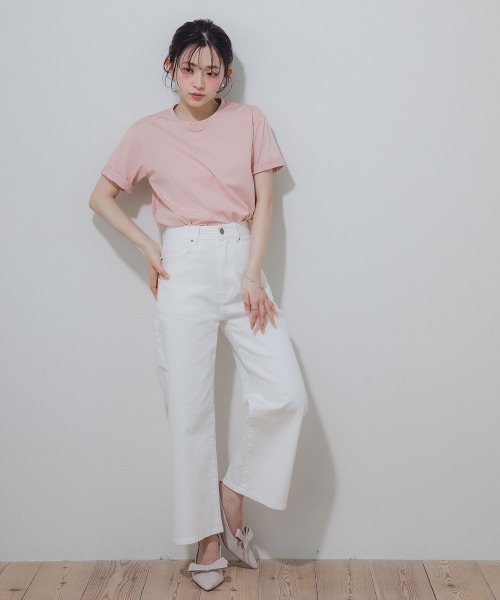 Petitjo（プッチージョ）の「小さいサイズ　毛玉になりにくいONにもOFFにも使えるキレイ見えTシャツ　低身長さん・小柄女性（Tシャツ/カットソー・レディース・ピンク/ブラック/ホワイト・PM/PL/PSS/PS）」の10枚目の写真