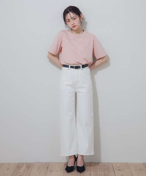 Petitjo（プッチージョ）の「小さいサイズ　毛玉になりにくいONにもOFFにも使えるキレイ見えTシャツ　低身長さん・小柄女性（Tシャツ/カットソー・レディース・ピンク/ブラック/ホワイト・PM/PL/PSS/PS）」の7枚目の写真