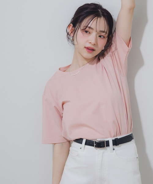 Petitjo（プッチージョ）の「小さいサイズ　毛玉になりにくいONにもOFFにも使えるキレイ見えTシャツ　低身長さん・小柄女性（Tシャツ/カットソー・レディース・ピンク/ブラック/ホワイト・PM/PL/PSS/PS）」の9枚目の写真