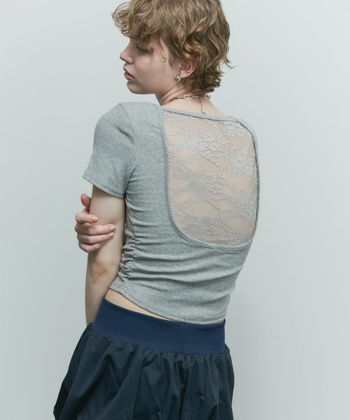 バックレース半袖トップス（Tシャツ/カットソー）｜uyu.（ウユ）の