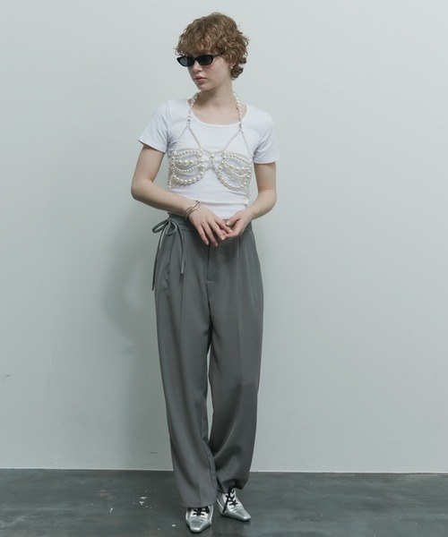 バックレース半袖トップス（Tシャツ/カットソー）｜uyu.（ウユ）の