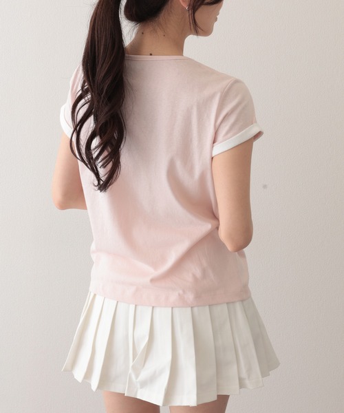 Lace Ladies(レースレディース)の「ドッキング デザイン 袖ロールアップ 半袖 Tシャツ(Tシャツ/カットソー・レディース・ピンク/ホワイト/ブラック/ブルー・FREE)」の10枚目の写真