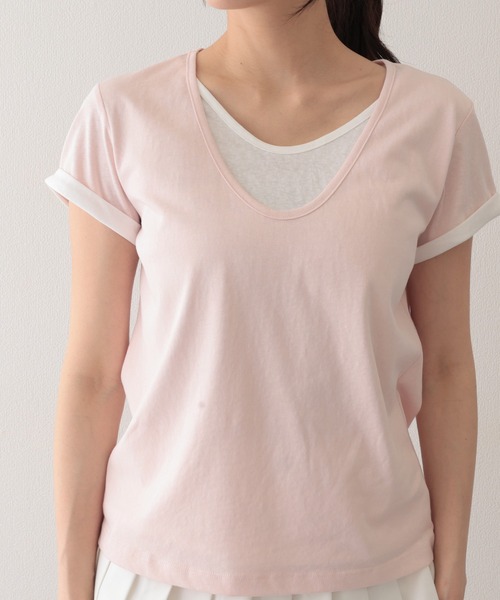 Lace Ladies(レースレディース)の「ドッキング デザイン 袖ロールアップ 半袖 Tシャツ(Tシャツ/カットソー・レディース・ピンク/ホワイト/ブラック/ブルー・FREE)」の11枚目の写真