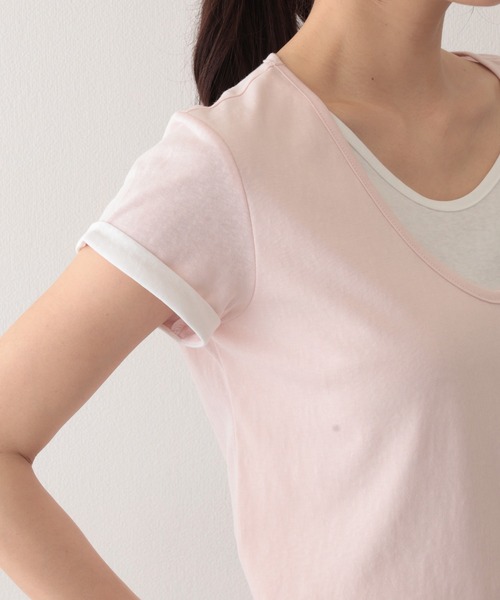 Lace Ladies(レースレディース)の「ドッキング デザイン 袖ロールアップ 半袖 Tシャツ(Tシャツ/カットソー・レディース・ピンク/ホワイト/ブラック/ブルー・FREE)」の12枚目の写真