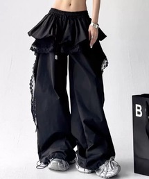 フリル&レースレイヤードワイドパンツ