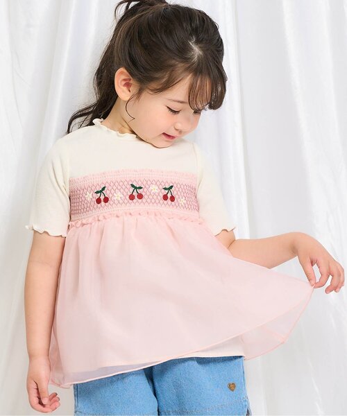 セール】【ジュニア対応】フルーツ刺繍ドッキングトップス（Tシャツ
