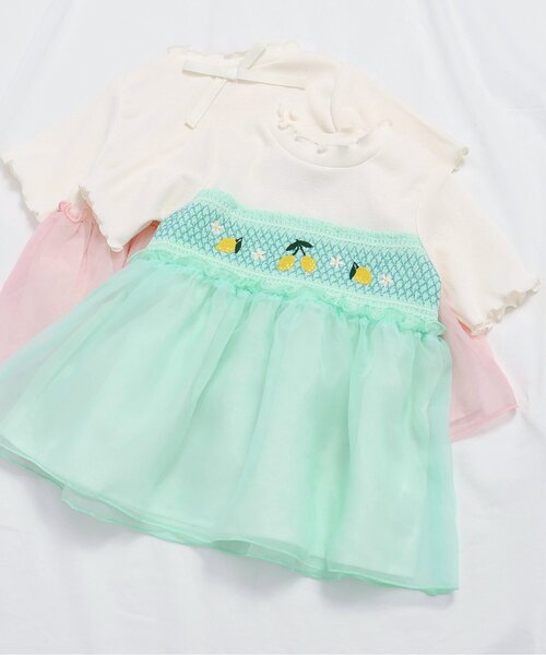 apres les cours(アプレレクール)の「【ジュニア対応】フルーツ刺繍ドッキングトップス(Tシャツ/カットソー・キッズ・ミント/ピンク・80/90/100/110/120/130/140)」の2枚目の写真