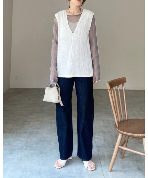 セール】深Vベスト＆ウェーブプリーツロングスカート