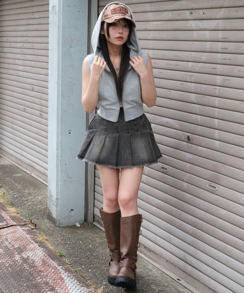 WEGO（ウィゴー）の「WEGO/ノースリーブジップパーカー（パーカー・レディース・杢グレー/スミクロ・FREE）」の4枚目の写真