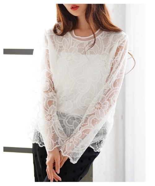 Sawa a la mode(サワアラモード)の「花柄レースレイヤードカットソー(Tシャツ/カットソー・レディース・ホワイト/ブラック・FREE)」の8枚目の写真