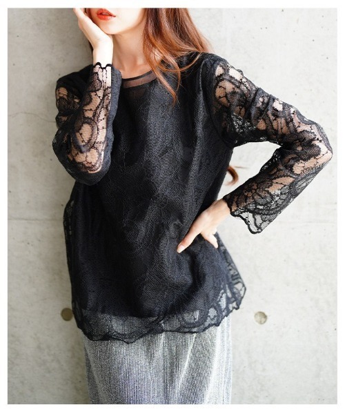 Sawa a la mode(サワアラモード)の「花柄レースレイヤードカットソー(Tシャツ/カットソー・レディース・ホワイト/ブラック・FREE)」の16枚目の写真