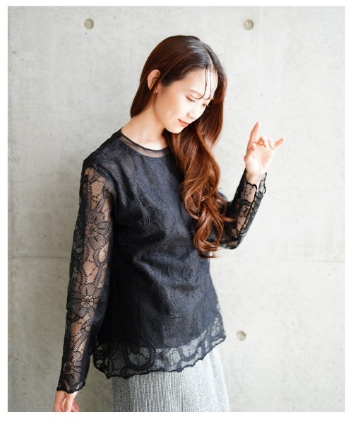 Sawa a la mode(サワアラモード)の「花柄レースレイヤードカットソー(Tシャツ/カットソー・レディース・ホワイト/ブラック・FREE)」の21枚目の写真
