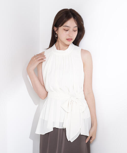 PROPORTION BODY DRESSING（プロポーションボディドレッシング）の「ベルト付楊柳ブラウス / 1215210700（シャツ/ブラウス・レディース・ブルー/ホワイト系その他・FREE）」の8枚目の写真