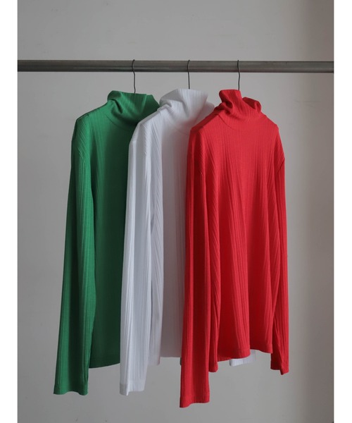 FIL DE FER(フィルデフェール)の「シアーランダムリブ タートルネックP/O(Tシャツ/カットソー・レディース・ホワイト/グリーン/レッド・FREE)」の2枚目の写真