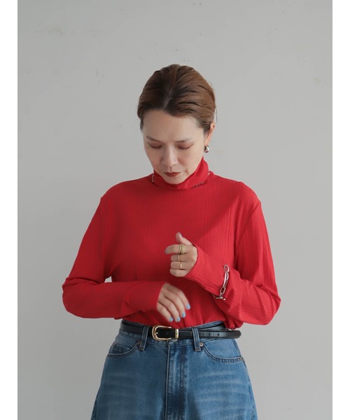 FIL DE FER(フィルデフェール)の「シアーランダムリブ タートルネックP/O(Tシャツ/カットソー・レディース・ホワイト/グリーン/レッド・FREE)」の14枚目の写真