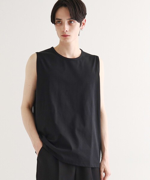 tk.TAKEO KIKUCHI（ティーケータケオキクチ）の「【接触冷感／UVカット／抗菌】フレンドリークールノースリーブカットソー（Tシャツ/カットソー・メンズ・ホワイト/ブラック/チャコールグレー・01/02/03）」の2枚目の写真