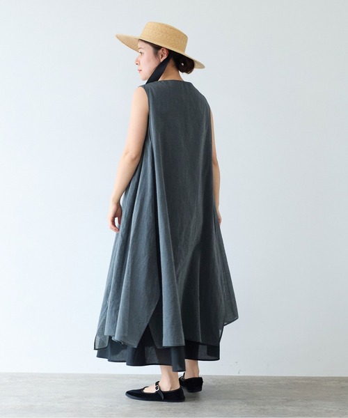 yuni(ユニ )の「△コットンシルク プロダクトダイ レイヤードワンピース(ワンピース・レディース・チャコールグレー/グレー/ベージュ・FREE)」の7枚目の写真