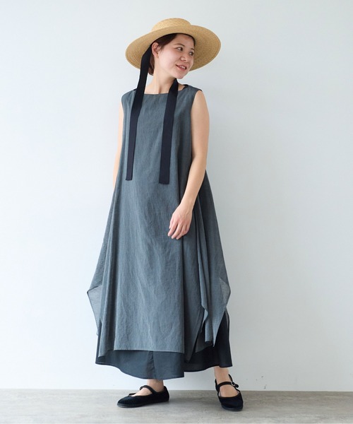 yuni(ユニ )の「△コットンシルク プロダクトダイ レイヤードワンピース(ワンピース・レディース・チャコールグレー/グレー/ベージュ・FREE)」の6枚目の写真