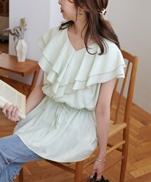 【WEB限定】フリルウエストギャザーチュニックブラウス