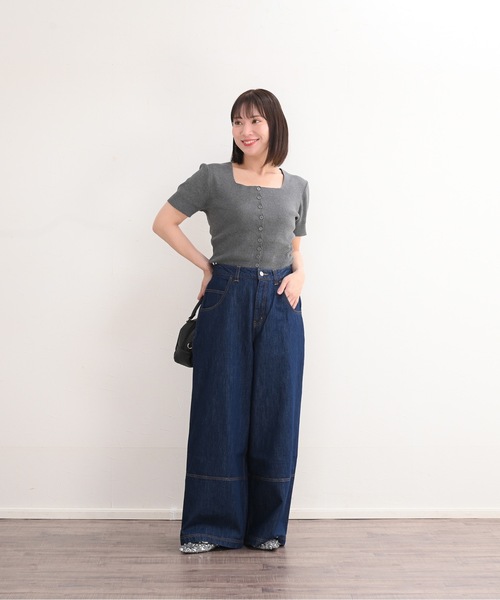 ZOZOMARKET（ゾゾマーケット）の「ZOZOMARKET by Aimeri-バギーパンツ（デニムパンツ・レディース・インディゴブルー・マルチサイズ）」の2枚目の写真