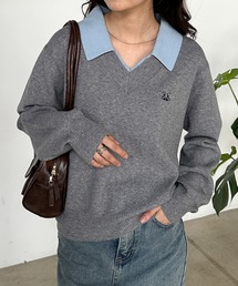 solleim(ソルレム)のワンポイント刺繍レイヤード襟付きポロニット(ニット/セーター)