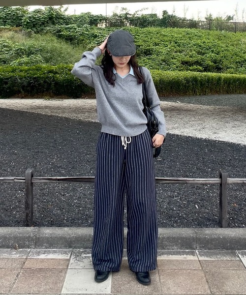【京都限定カラー】FR2 ワンポイント刺繍ロゴ ニット 襟付き 完売カラー 美品 solleim（ソルレム）の「ワンポイント刺繍レイヤード襟付きポロニット