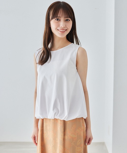 Andemiu(アンデミュウ)の「カットバルーンノースリーブ579074(Tシャツ/カットソー・レディース・モカ/オフホワイト/ブラック・FREE)」の2枚目の写真