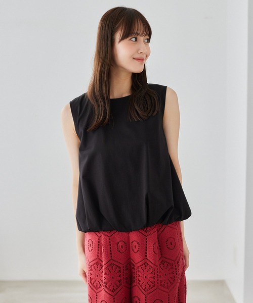 Andemiu(アンデミュウ)の「カットバルーンノースリーブ579074(Tシャツ/カットソー・レディース・モカ/オフホワイト/ブラック・FREE)」の1枚目の写真