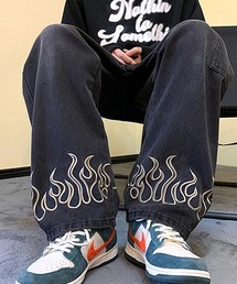 WARAIJOGO（ワライジョウゴ）の「【WARAIJOGO】裾ファイヤーパターンデニムパンツ(NEZ)（デニムパンツ）」